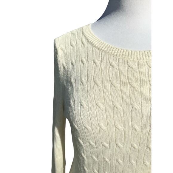 Talbots Cable Knit Sweater Ivory M Button Shoulders Lambswool Classic Capsule - Picture 5 of 9